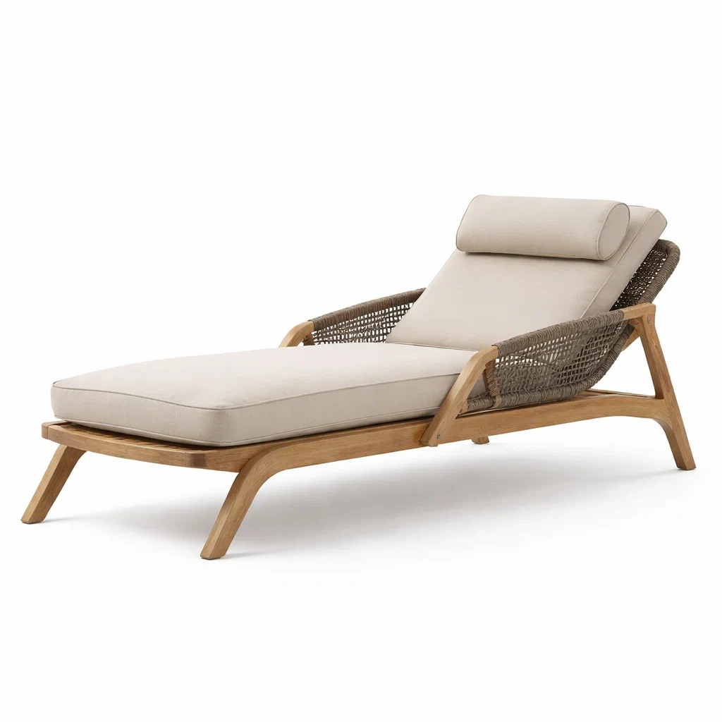 Chaise longue exterieure bois et corde avec dossier reglable-WoodWander