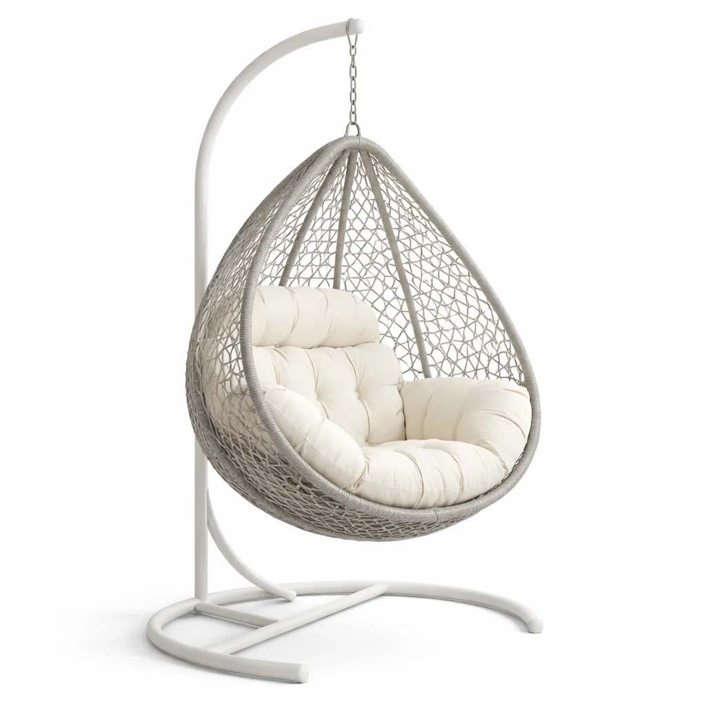 Fauteuil suspendu jardin structure acier et assise tressee gris-WoodWander