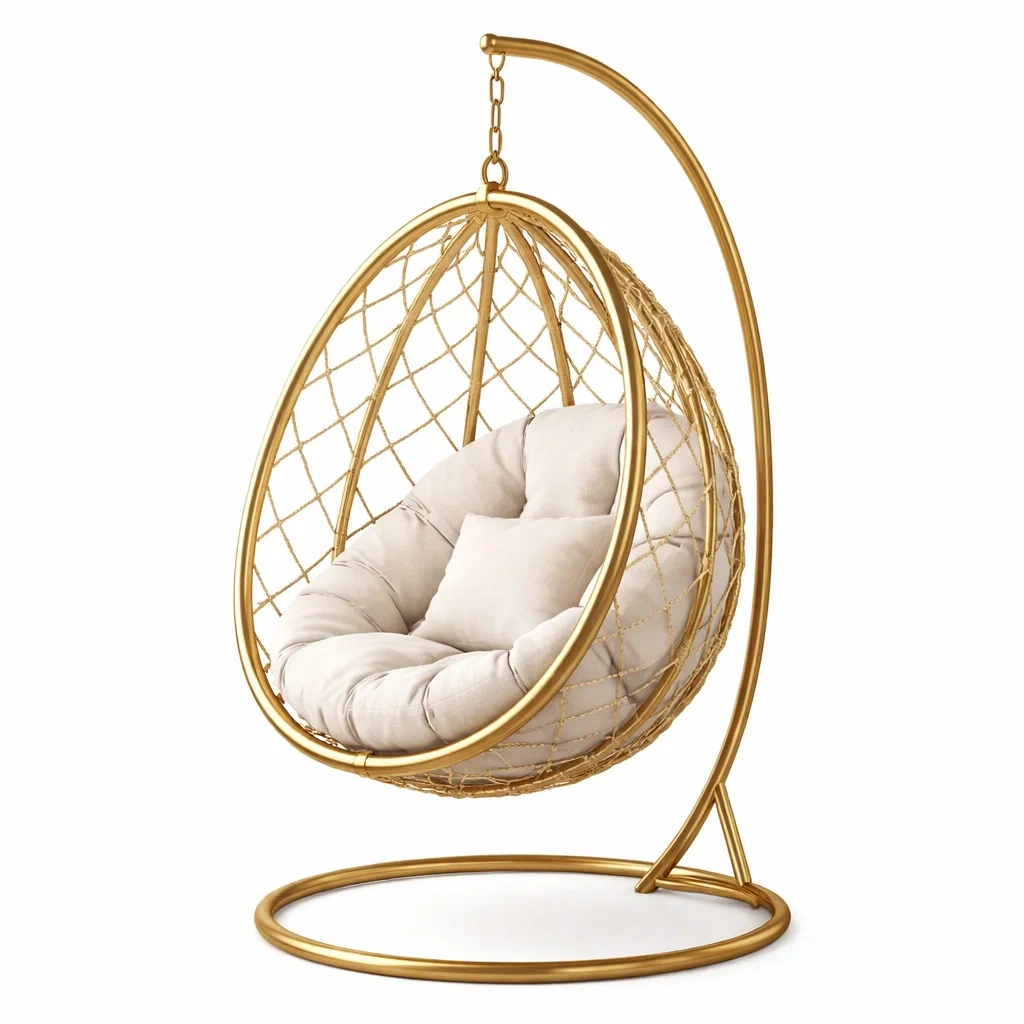 Fauteuil suspendu design structure acier finition or-WoodWander