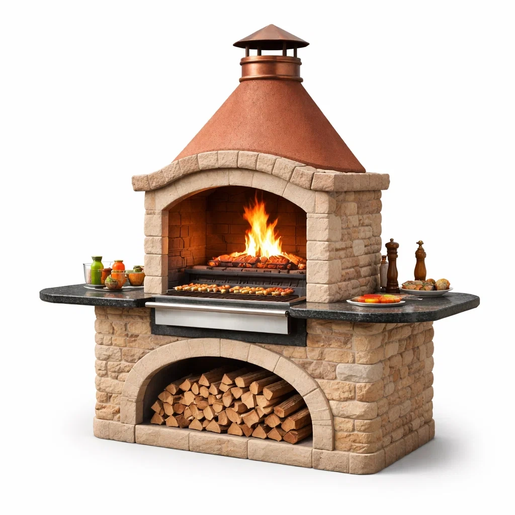 Barbecue exterieur massif avec hotte conique-WoodWander