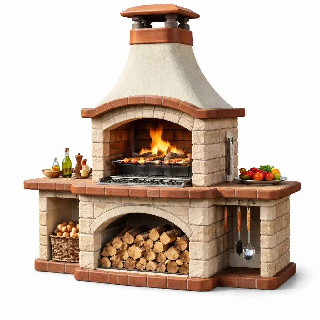 Barbecue de jardin en pierre avec plan de travail-WoodWander