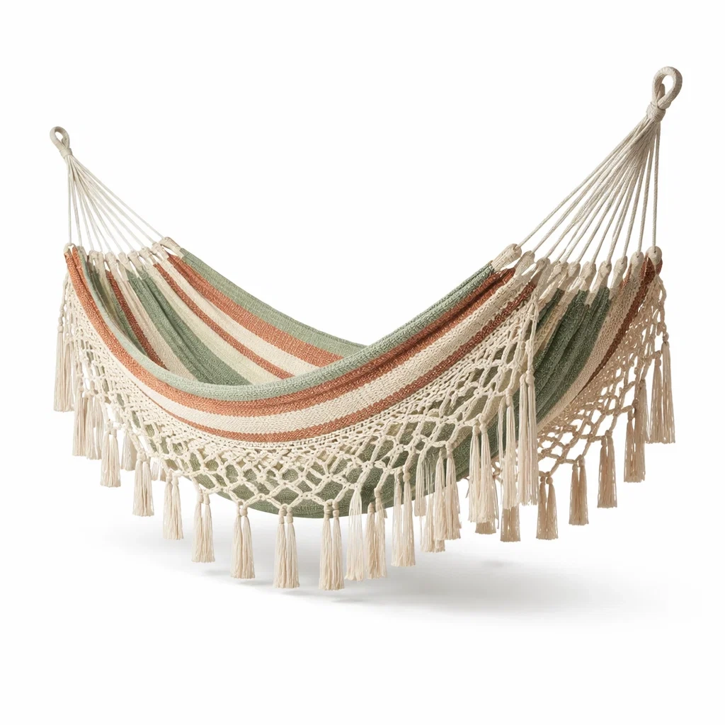 Hamac suspendu rayures vertes pour jardin et terrasse-WoodWander