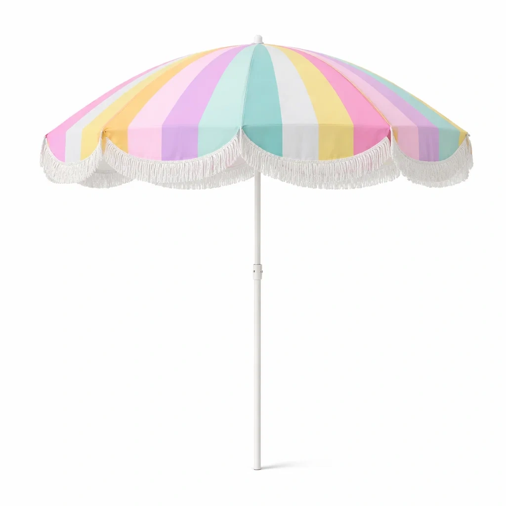 Parasol de jardin rond multicolore a franges avec mat central-WoodWander