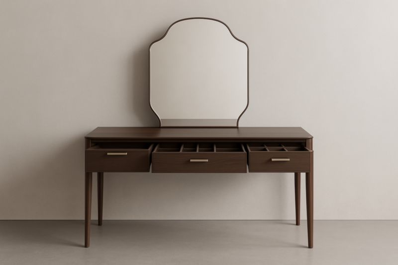 Coiffeuse en Bois avec Miroir et Trois Tiroirs Brun