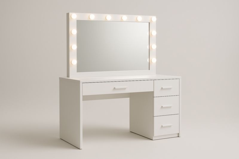 Coiffeuse 120x50x140 cm blanche panneaux de particules avec miroir LED 4 tiroirs