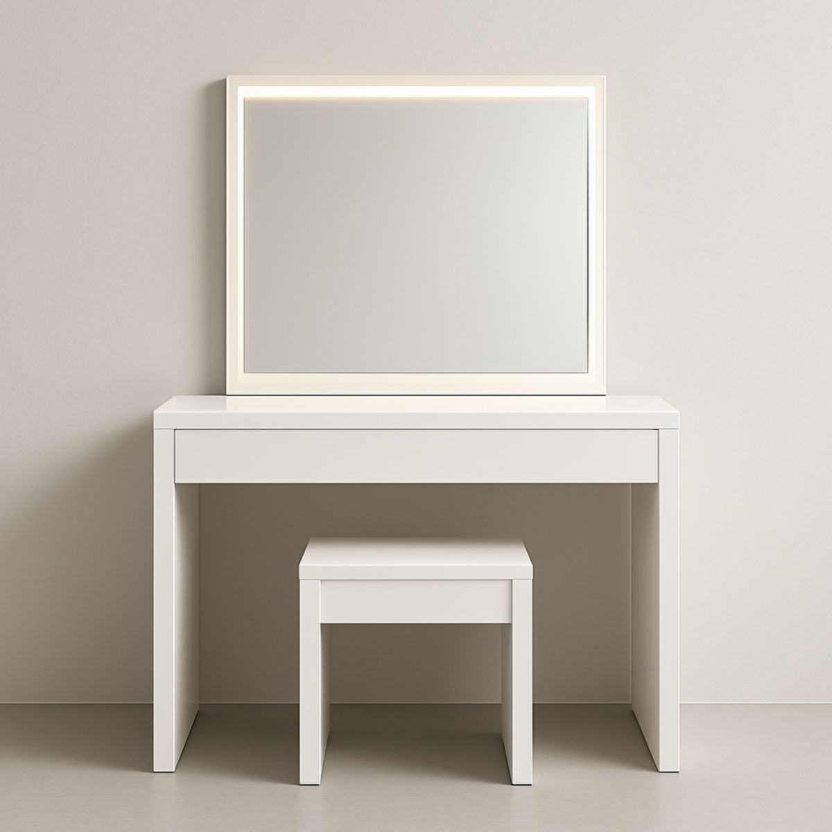 Coiffeuse avec Miroir LED Blanc Bois MDF