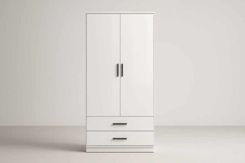 Armoire 2 Portes 2 Tiroirs en Panneau de Particules Blanc 180x80x50cm