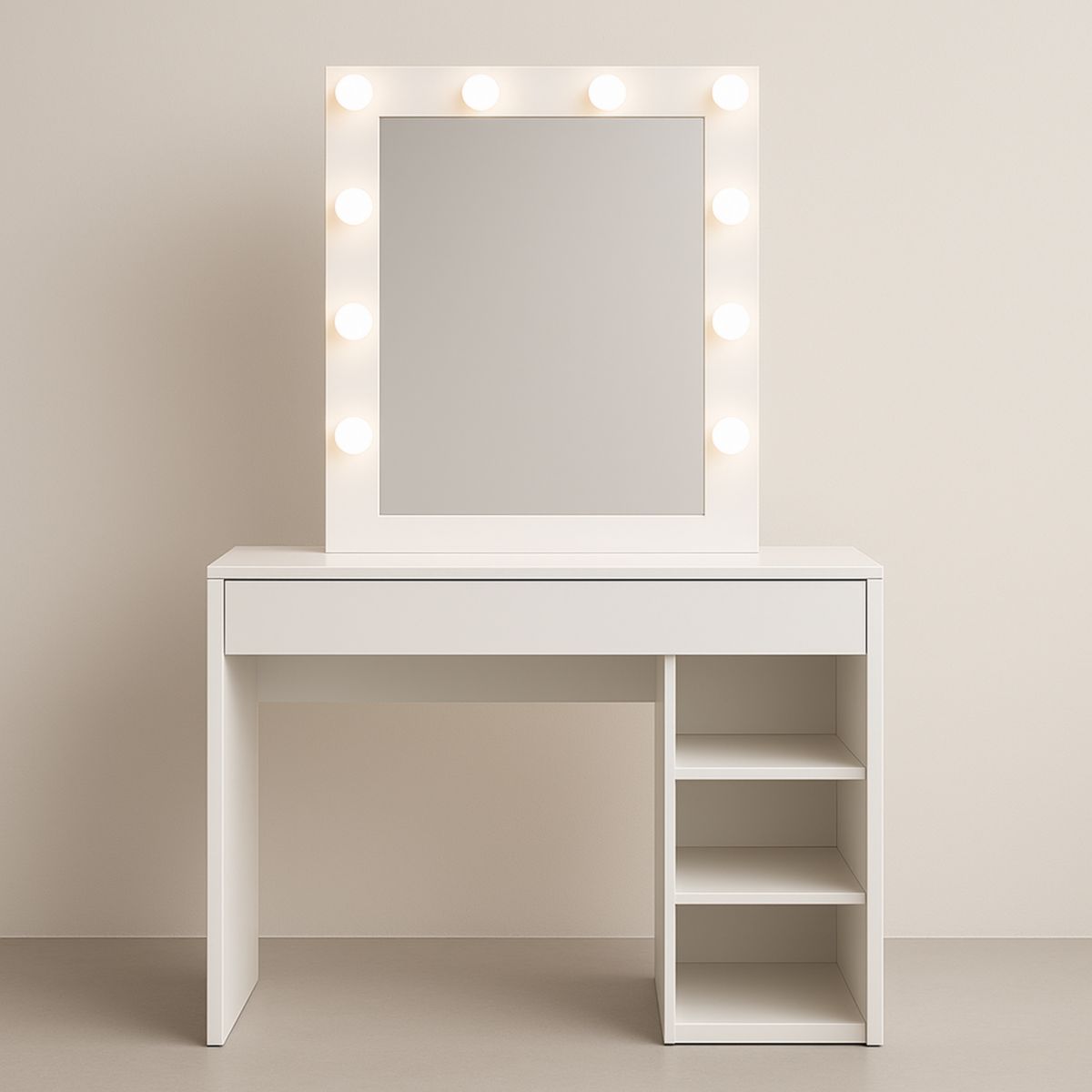 Table de Coiffure en Bois MDF avec Miroir à Éclairage LED