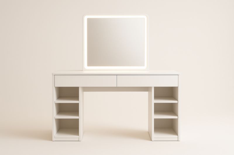 Coiffeuse Blanche avec Miroir LED et Étagères