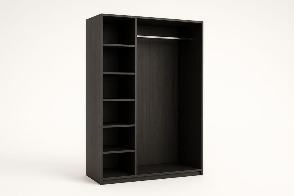 Armoire en Bois Noir avec Étagères et Tringle