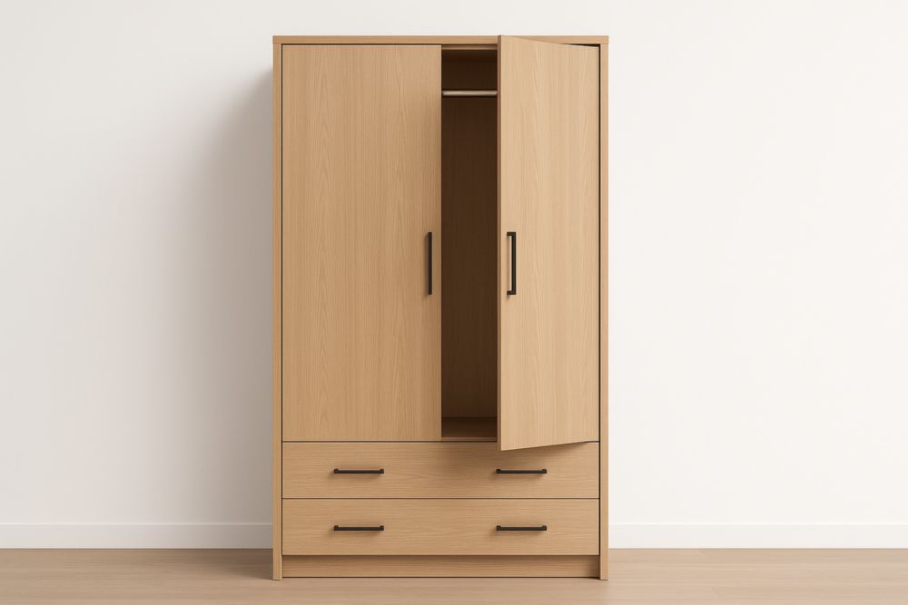 Armoire en Bois 2 Portes 2 Tiroirs