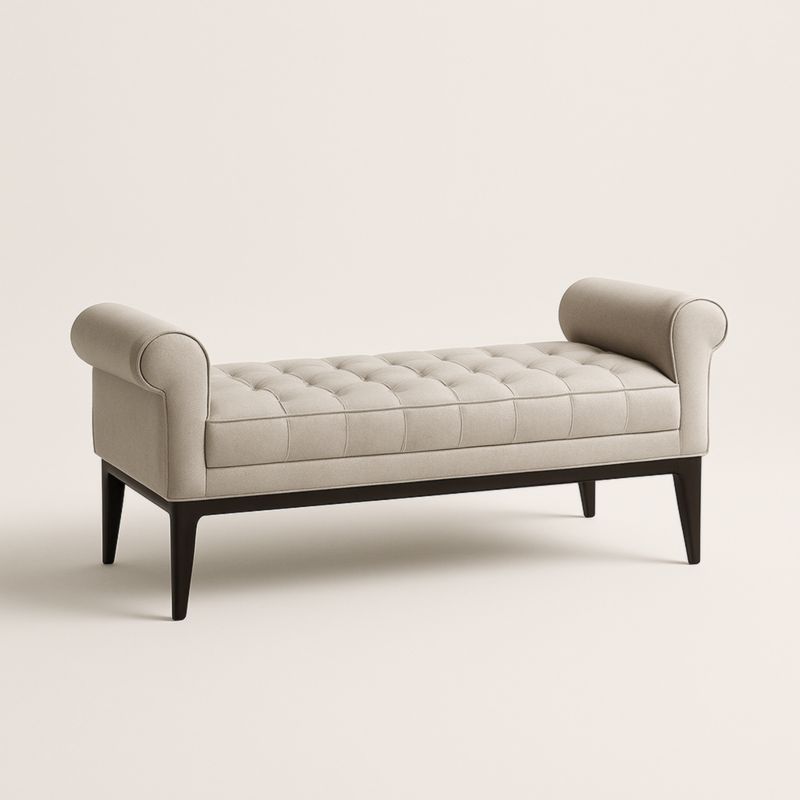 Banc avec Accoudoirs en Lin et Bois de Hêtre Beige