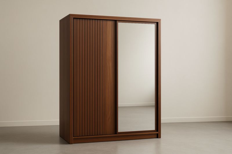 Armoire en bois avec miroir porte coulissante 200x160x60 cm