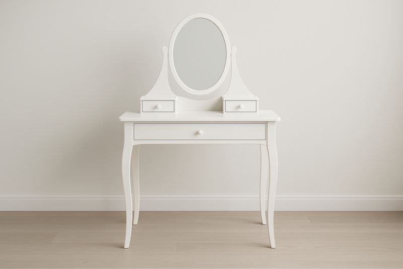 Coiffeuse 80x40x135 cm blanche MDF avec miroir ovale 3 tiroirs