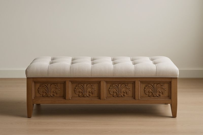 Banc en chêne avec coussin en lin