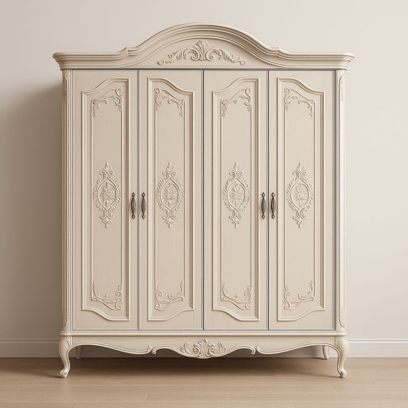 Armoire en Bois Massif Sculpté 4 Portes Beige