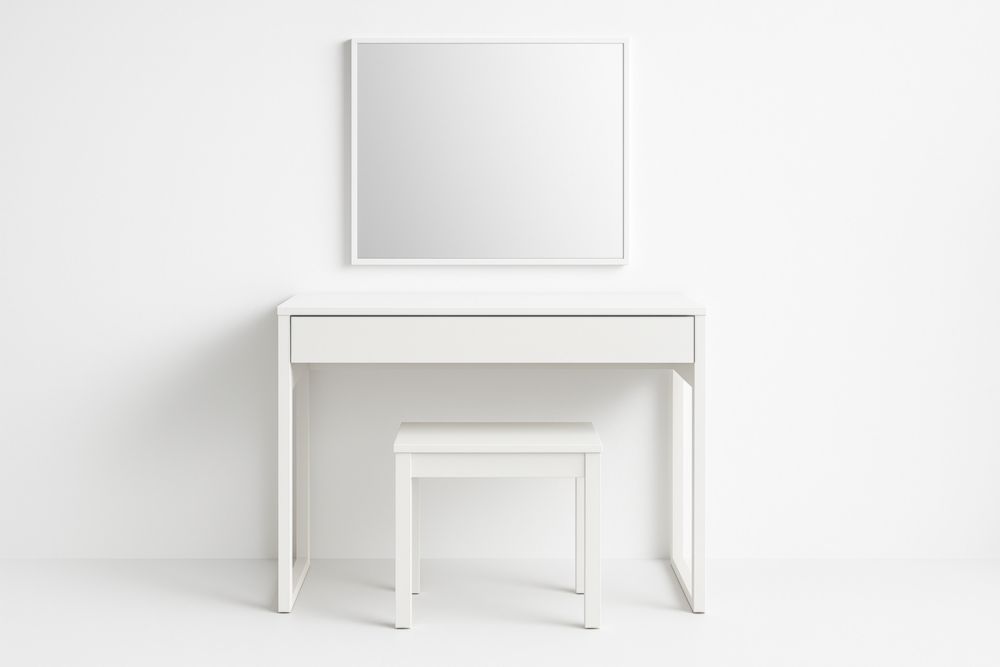 Coiffeuse avec miroir et tabouret en bois composite Blanc
