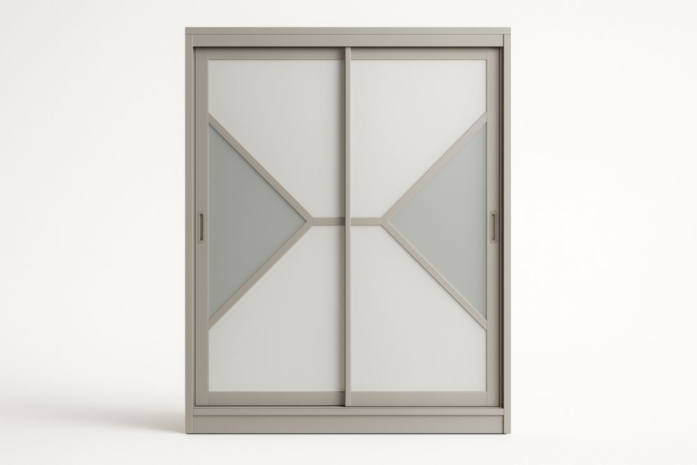 Armoire portes coulissantes géométrique bois et verre dépoli Taupe