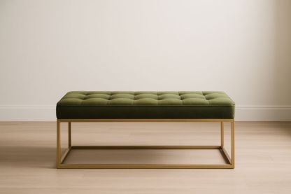 Banc en velours vert cadre en métal doré