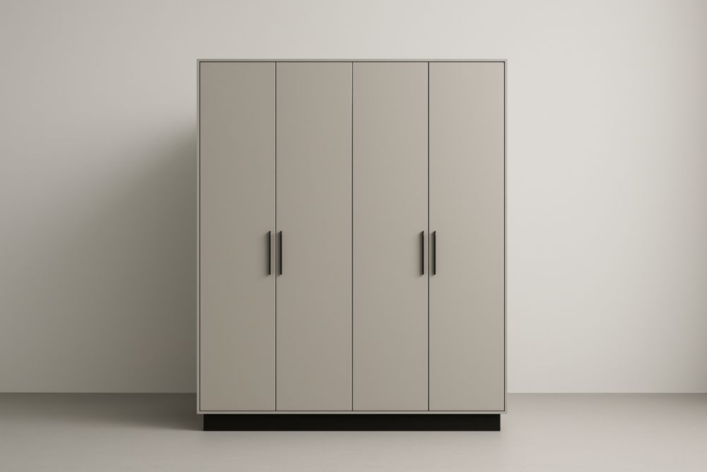 Armoire 4 portes rectangulaire en bois MDF Gris 200x180x60 cm
