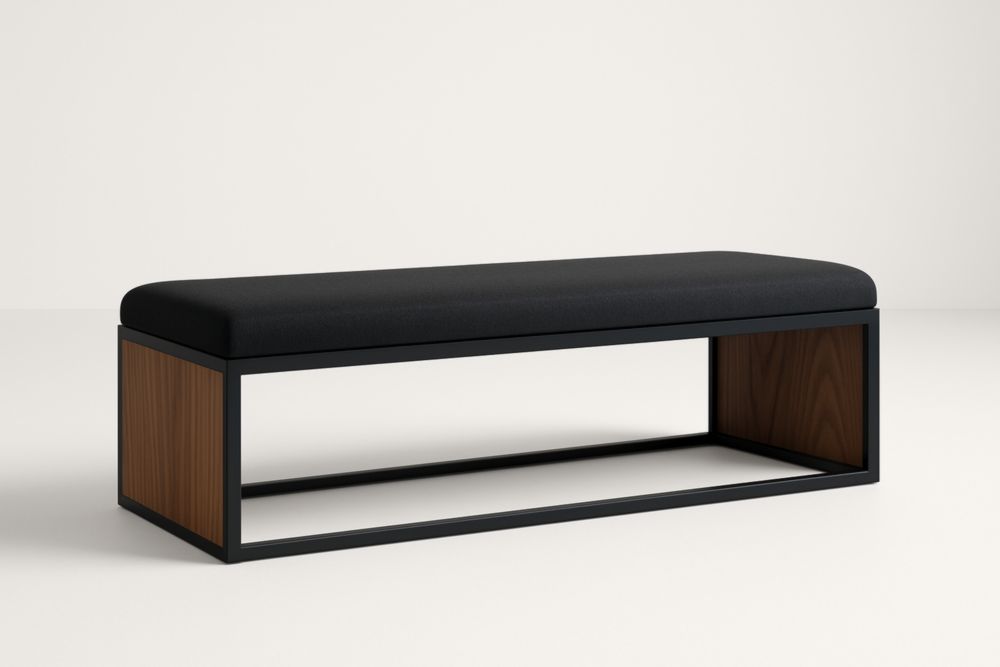 Banc rectangulaire en tissu noir et métal avec bois 120x40x45 cm