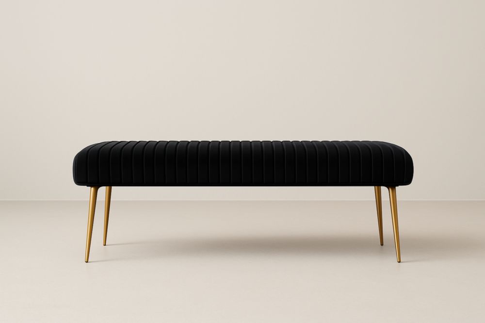 Banc rectangulaire en velours Noir avec pieds en métal 140x45x47 cm