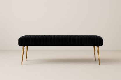 Banc rectangulaire en velours Noir avec pieds en métal 140x45x47 cm