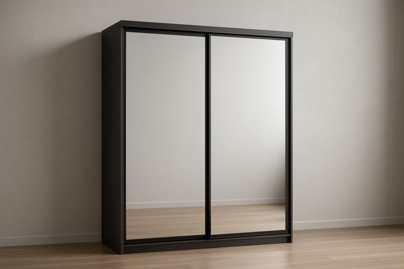 Armoire à portes coulissantes en verre miroir noire 200x150x60 cm