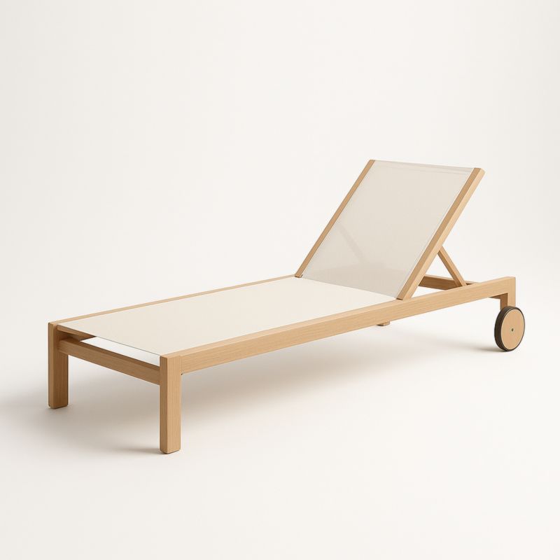 Chaise Longue Extérieur Bois et Tissu Réglable avec Roues