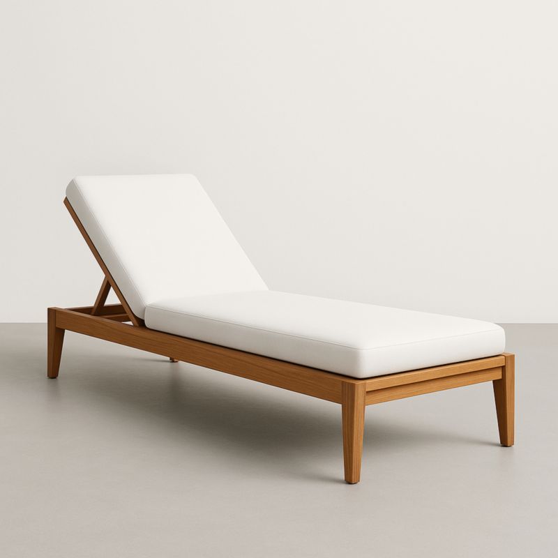 Chaise Longue en Bois de Teck avec Coussin en Polyester Blanc