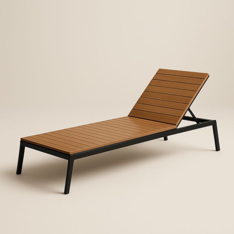 Chaise Longue Extérieure Acier Bois Composite Réglable 195cm Marron Noir