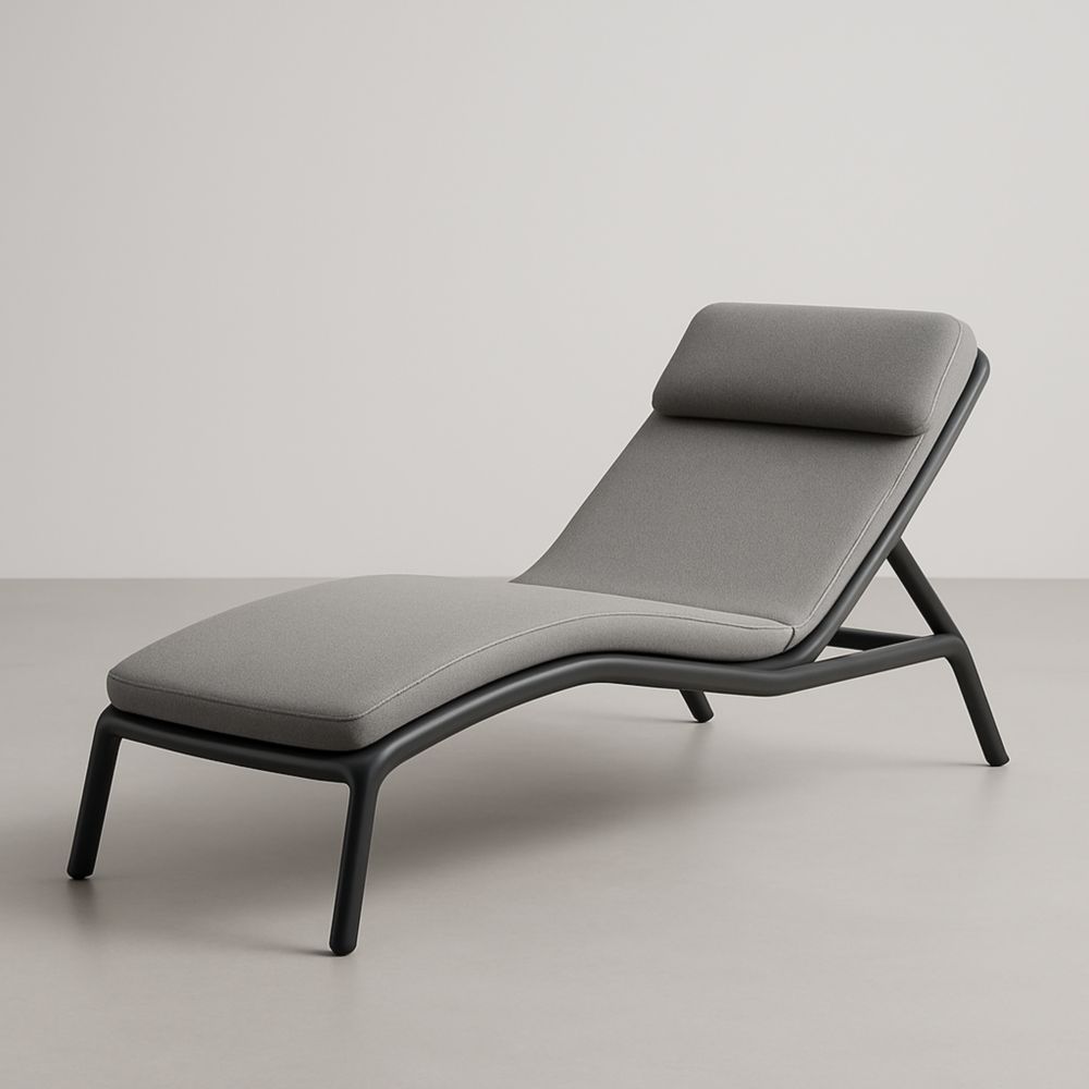 Chaise Longue de Jardin en Aluminium avec Tissu Gris 200 cm