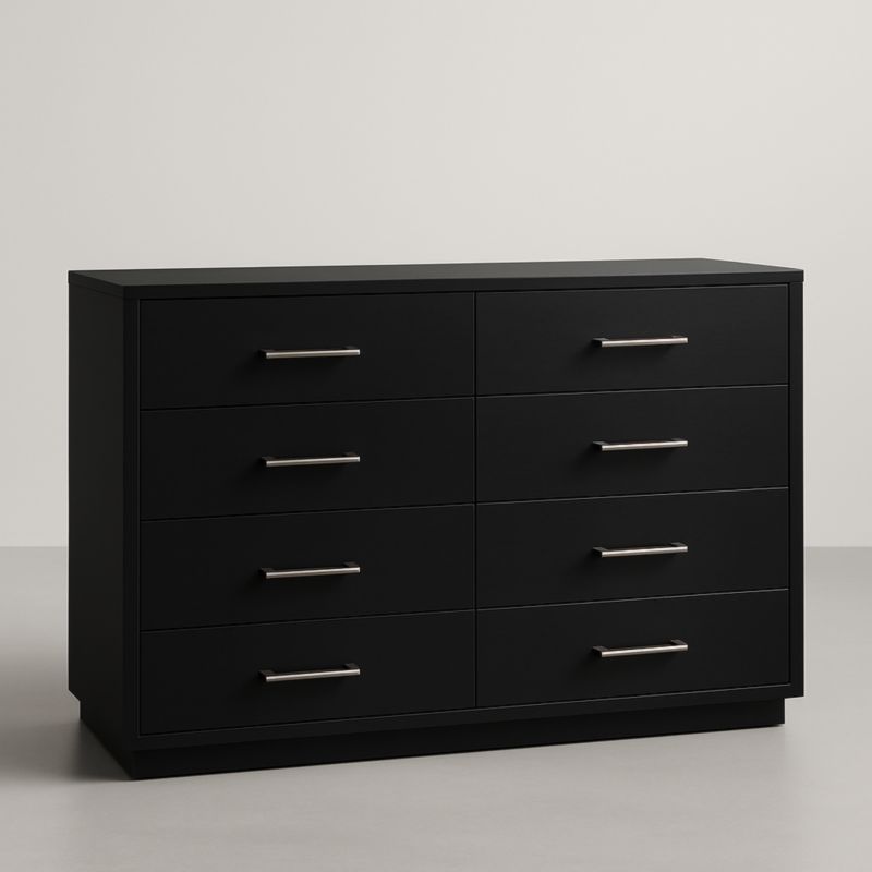 Commode noire en bois et métal à 8 tiroirs, 140x40x80 cm
