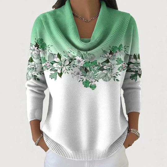 Women's sweater with floral trim on the neck