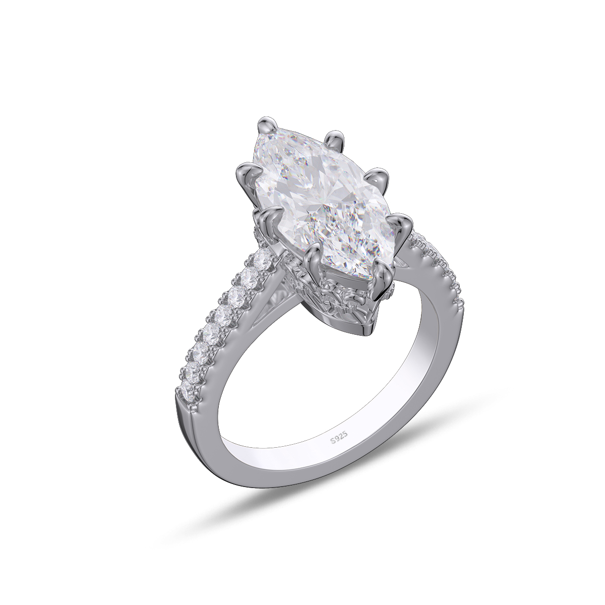 Marquise Cut Diamond White Sterling Silver Engagement Ring
