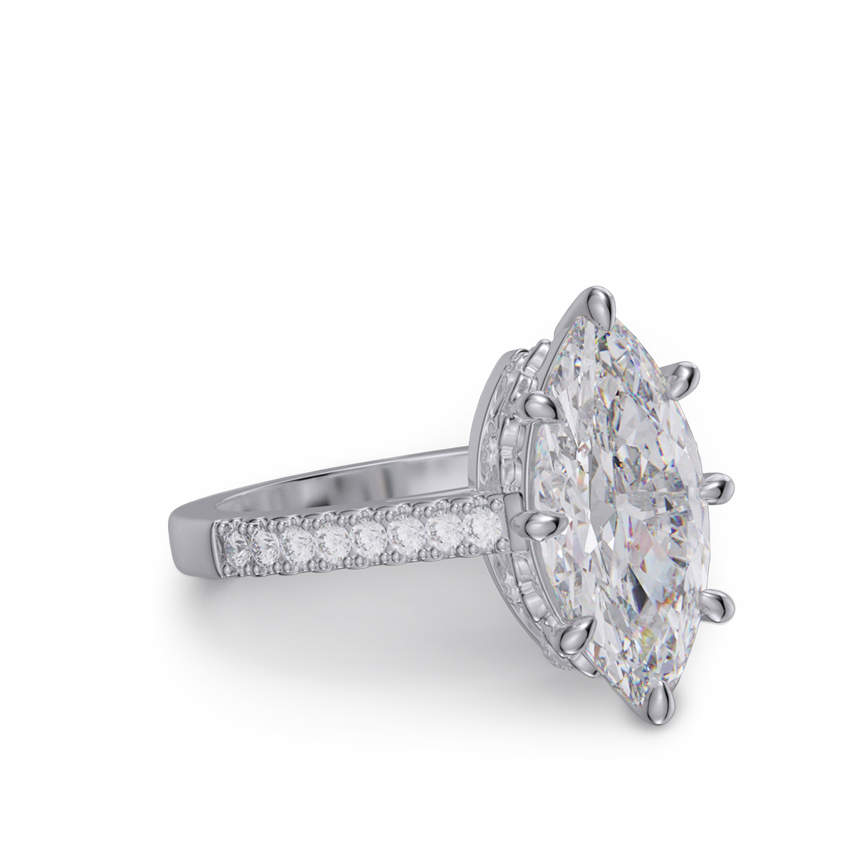 Marquise Cut Diamond White Sterling Silver Engagement Ring