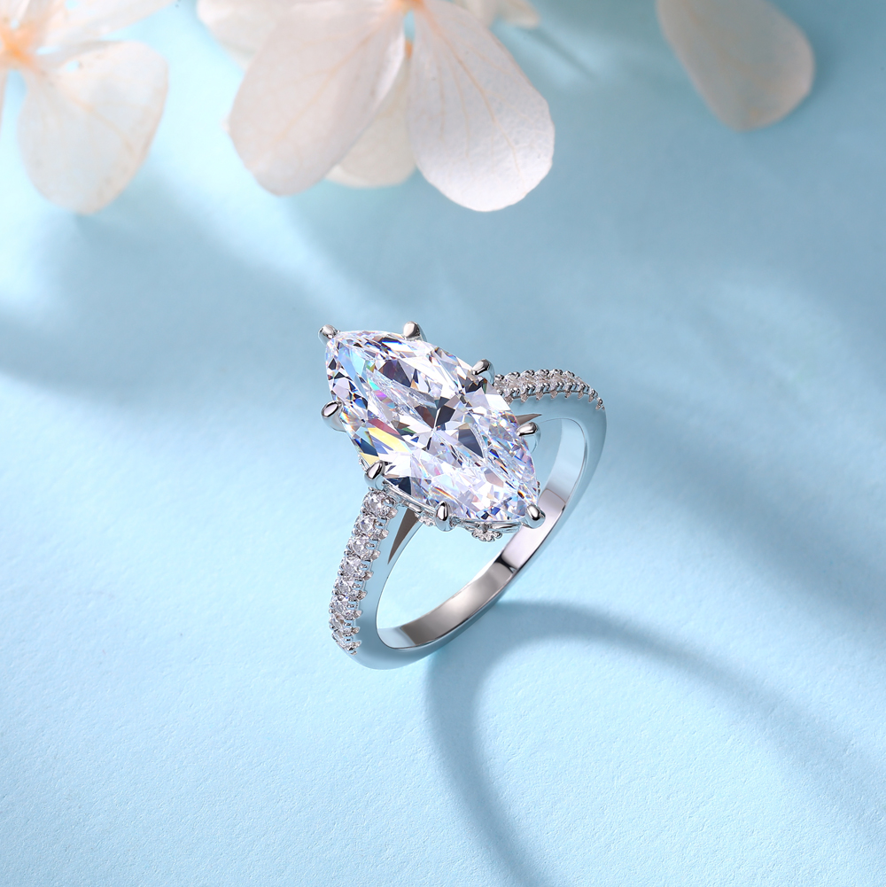 Marquise Cut Diamond White Sterling Silver Engagement Ring