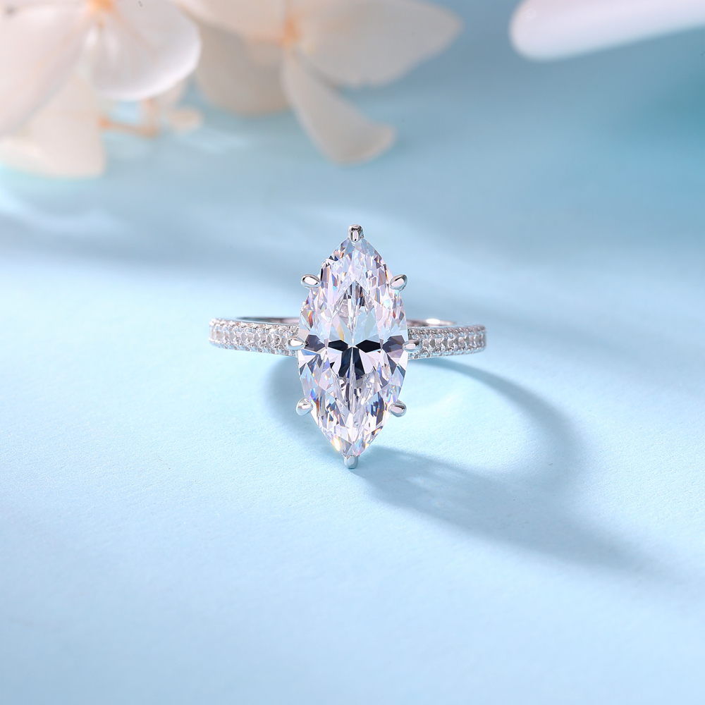 Marquise Cut Diamond White Sterling Silver Engagement Ring