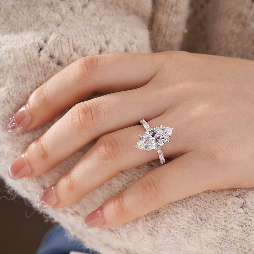 Marquise Cut Diamond White Sterling Silver Engagement Ring