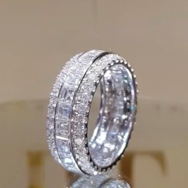 Princess Cut Diamond White Band in 925 Sterling Silver