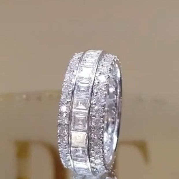 Princess Cut Diamond White Band in 925 Sterling Silver