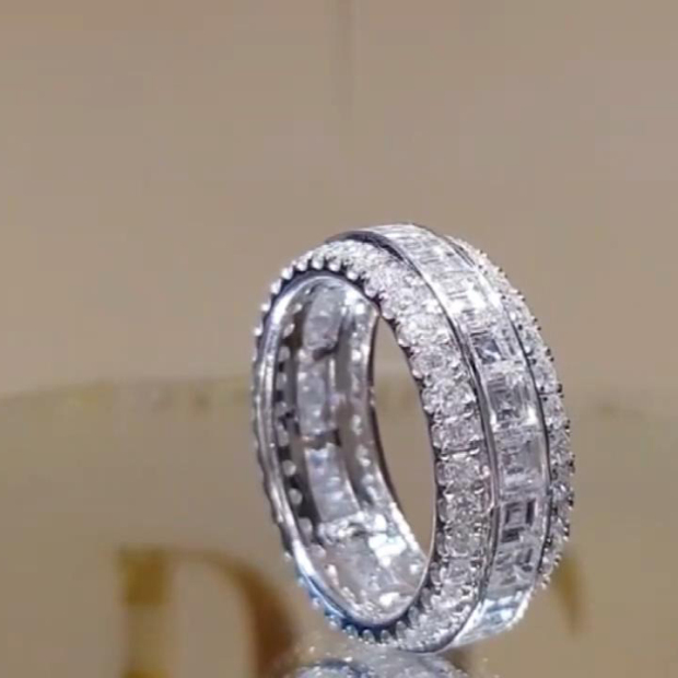 Princess Cut Diamond White Band in 925 Sterling Silver