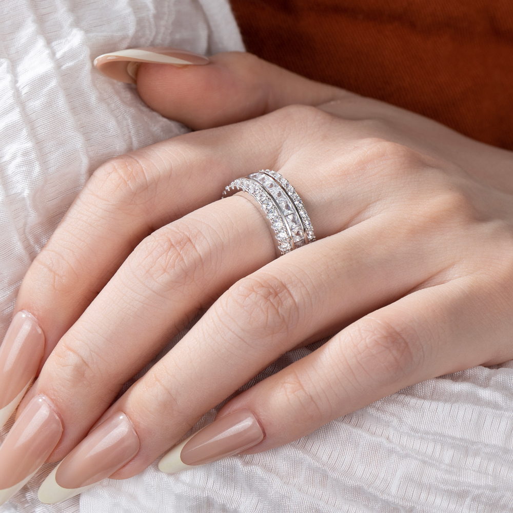 Princess Cut Diamond White Band in 925 Sterling Silver