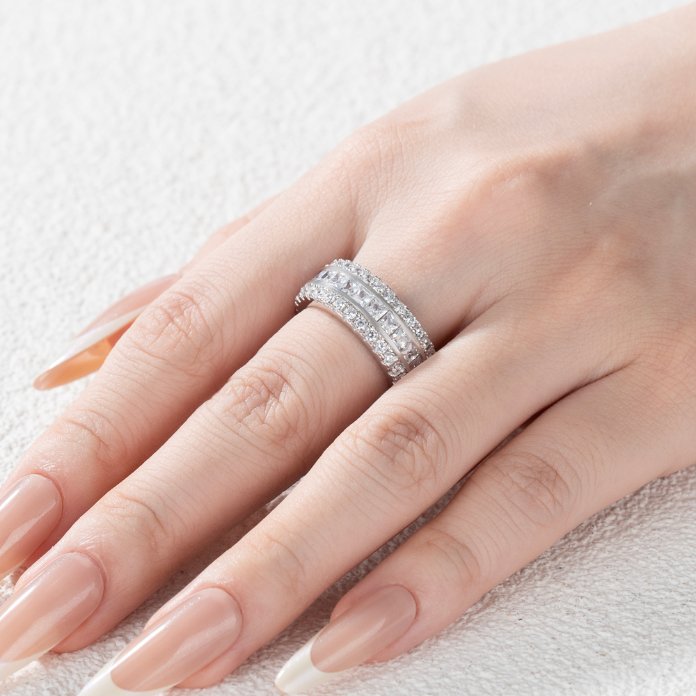 Princess Cut Diamond White Band in 925 Sterling Silver