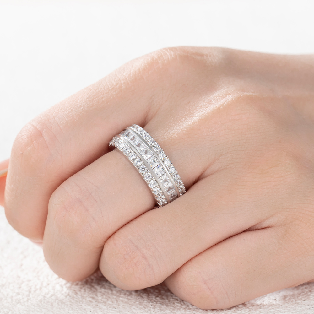 Princess Cut Diamond White Band in 925 Sterling Silver