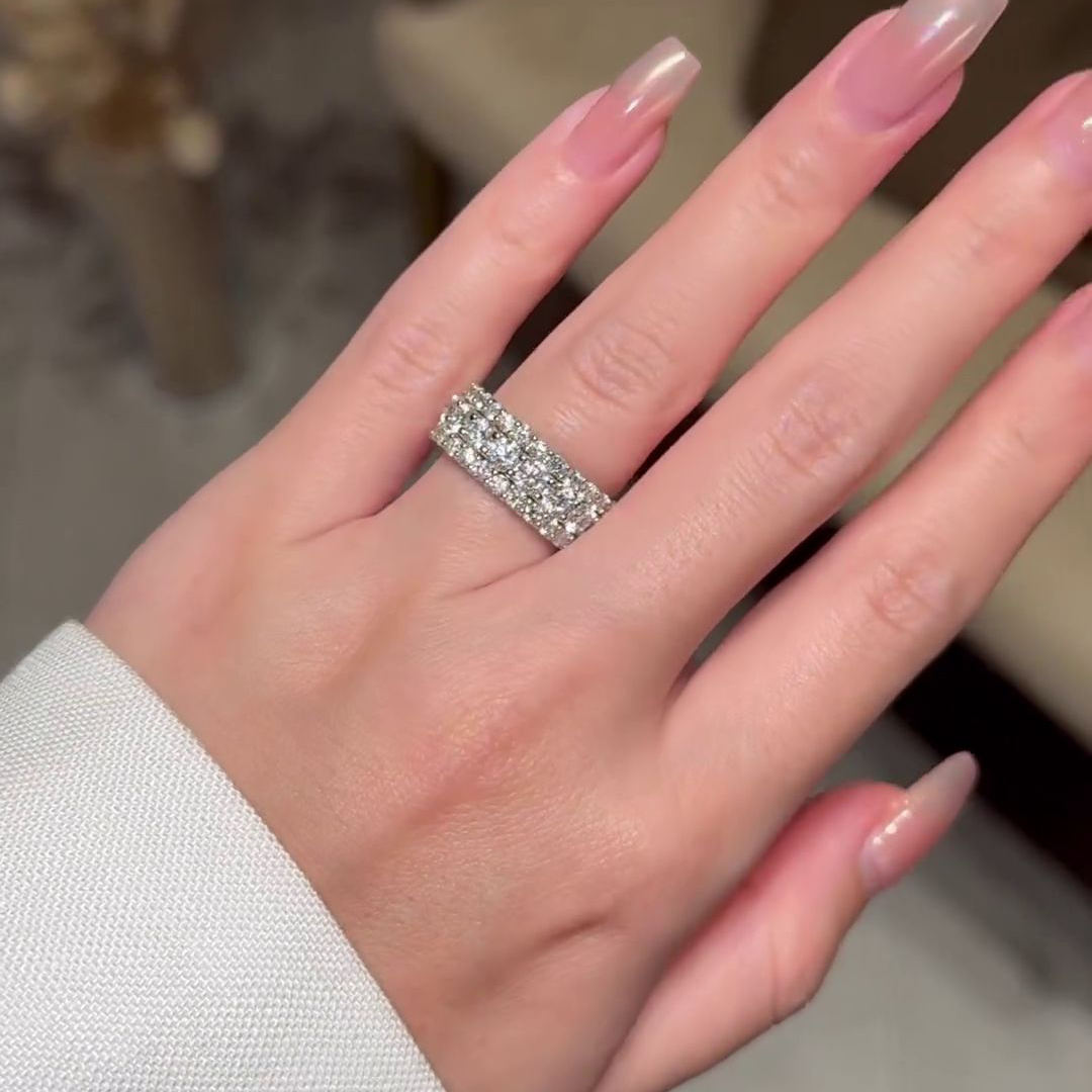 Round Cut Diamond White 925 Sterling Silver Stackable Band