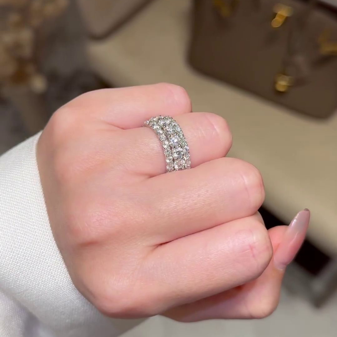 Round Cut Diamond White 925 Sterling Silver Stackable Band