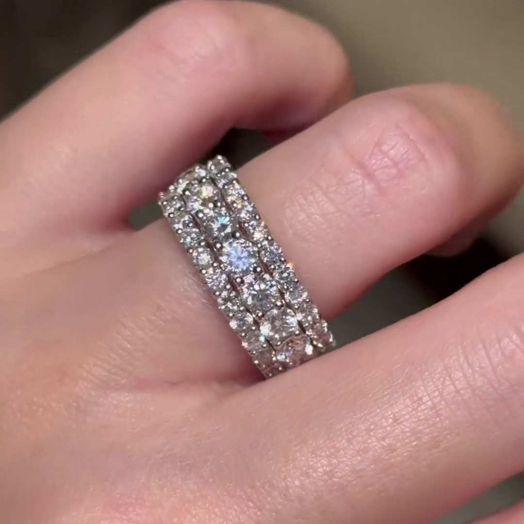 Round Cut Diamond White 925 Sterling Silver Stackable Band