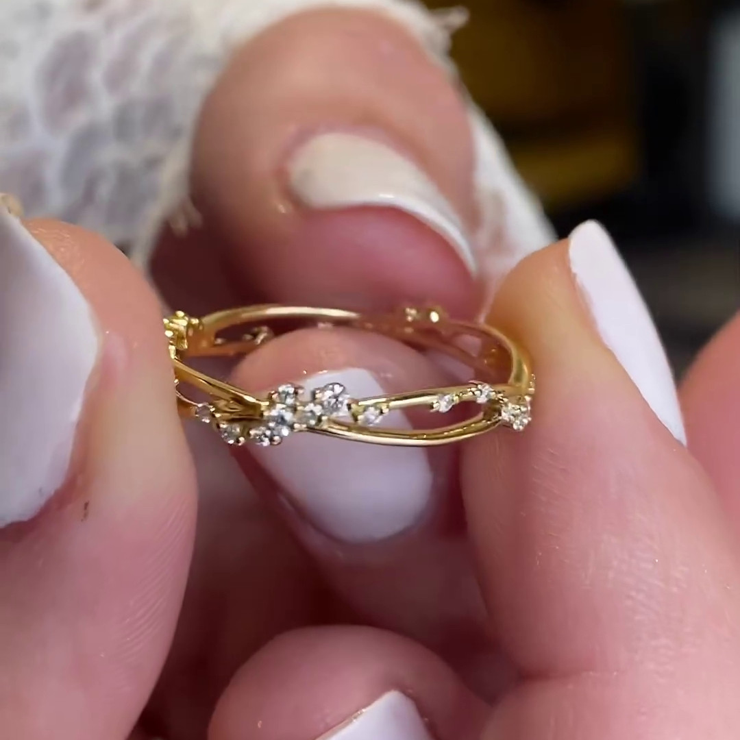 Round Cut Diamond White 925 Sterling Silver Yellow Gold Minimalist Stackable Band