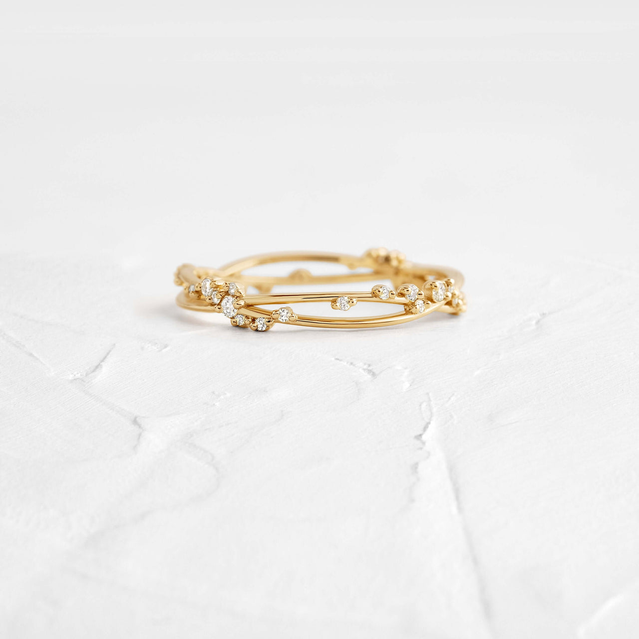 Round Cut Diamond White 925 Sterling Silver Yellow Gold Minimalist Stackable Band